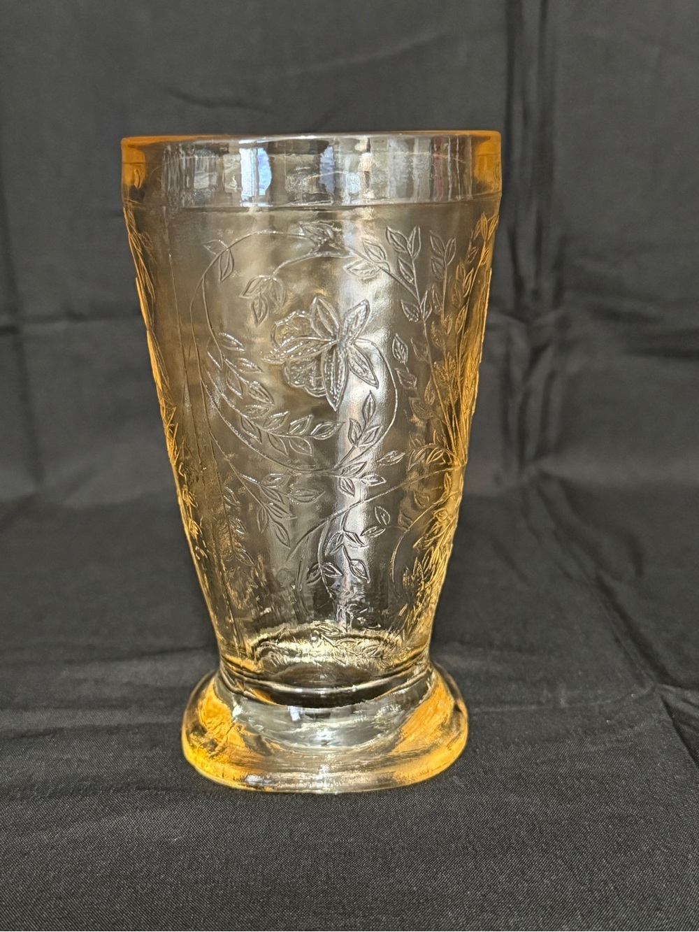 Amber Floral Etched Glass Tumbler - Amber